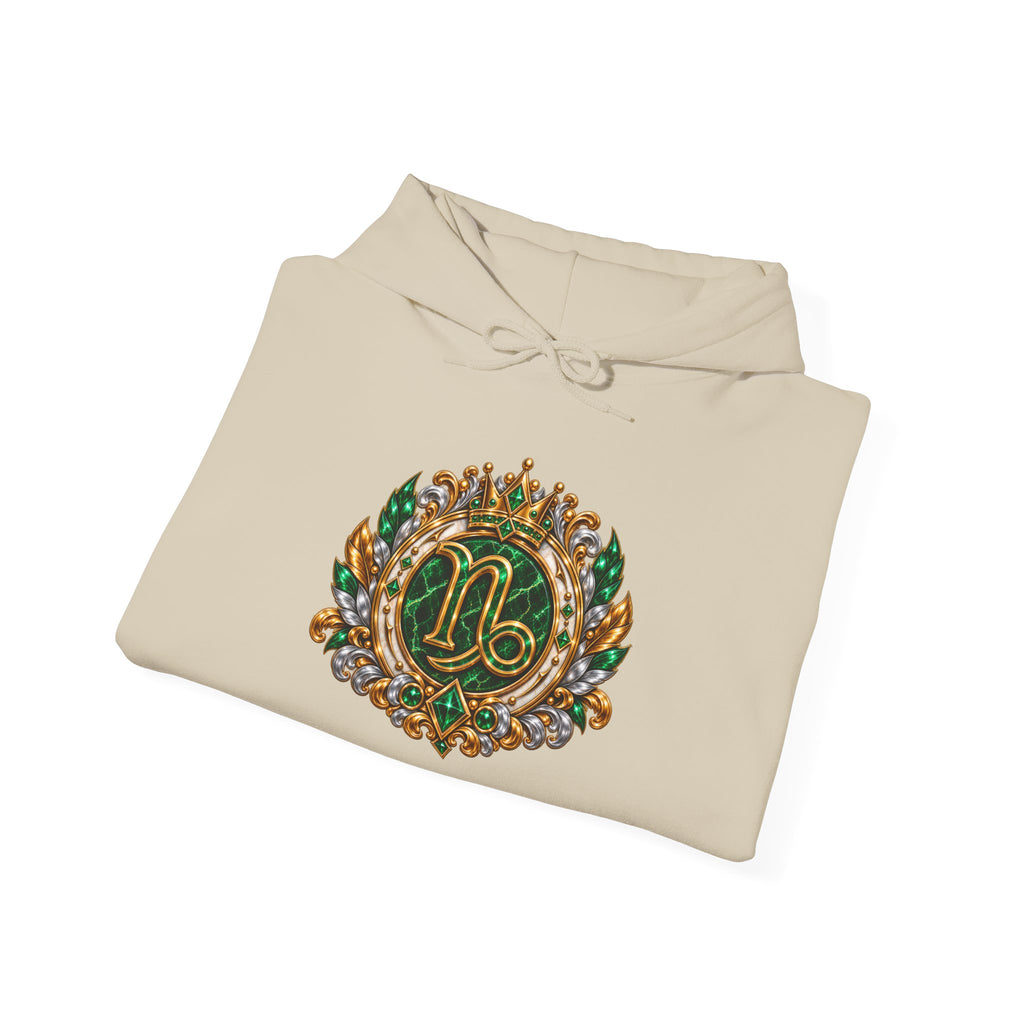 Capricorn Zodiac Crest Hoodie — Ornate Zodiac Virgo Emblem Hooded Sweatshirt