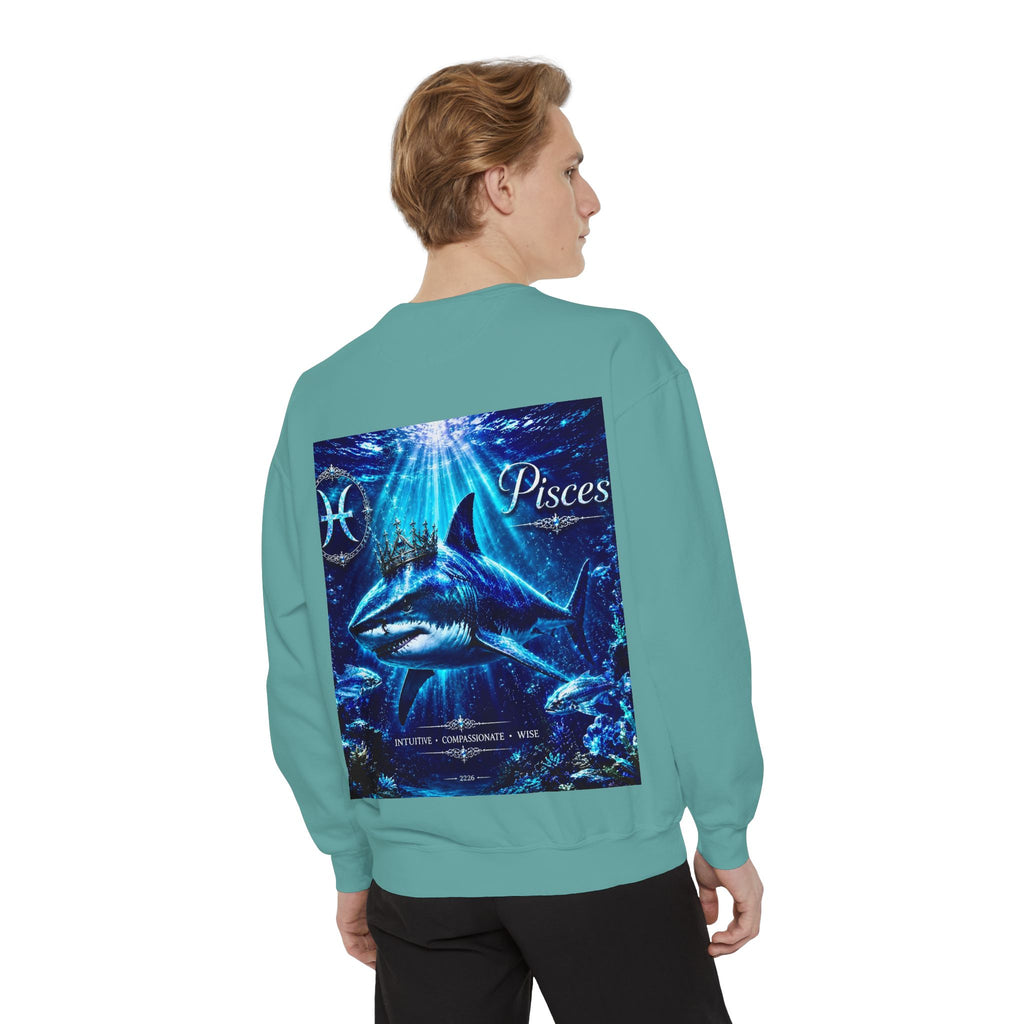 Pisces Zodiac Sweatshirt — Cosmic Blue Pisces Shark Astrological Crewneck