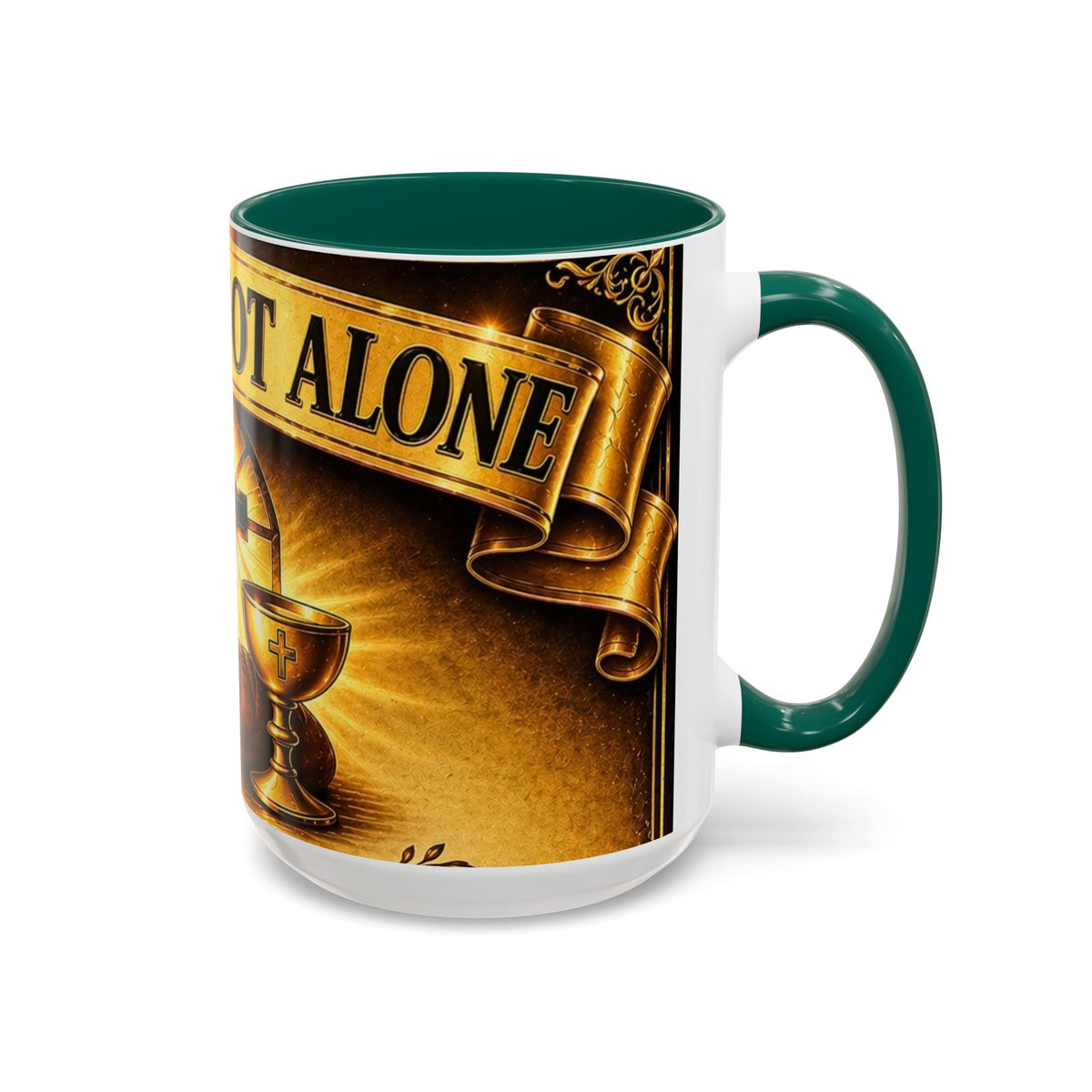 You Are Not Alone Christian Mug — Communion Cross & Bread Chalice Coffee Cup