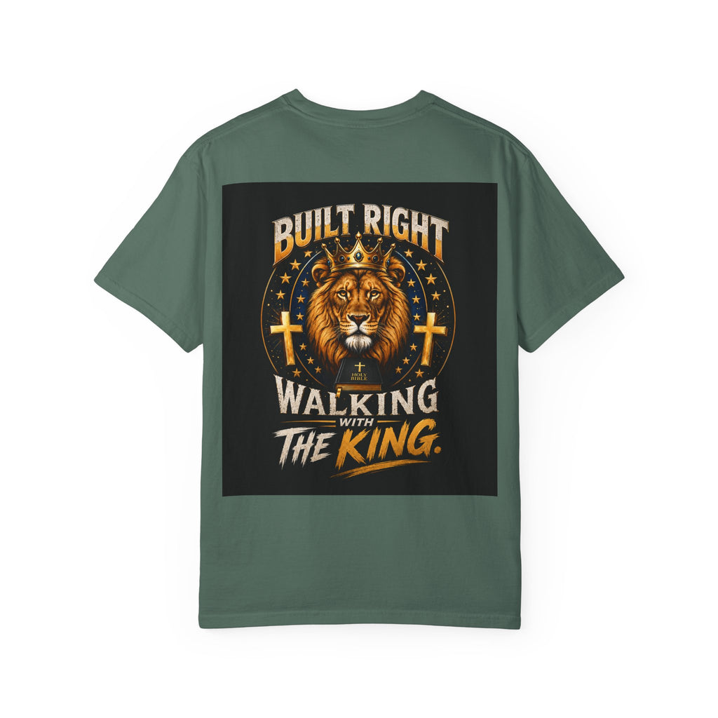 Walking with the King T-Shirt — 'Built Right' Lion Christian Faith Tee