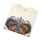 Gemini Zodiac Twin Queens T-Shirt — Elegant Blue & Gold Astrology Tee