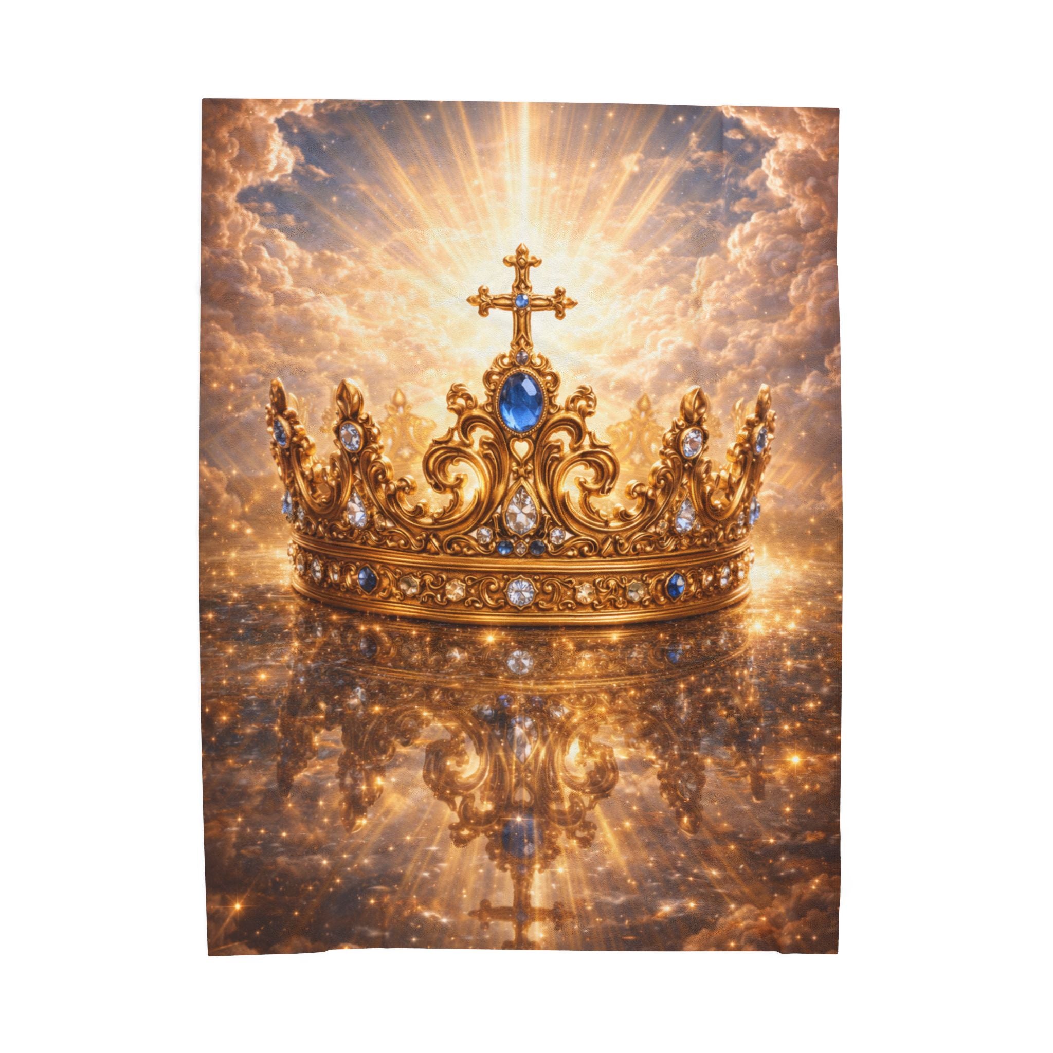 Royal Crown Velveteen Plush Blanket – Sparkling Gold Cross Design