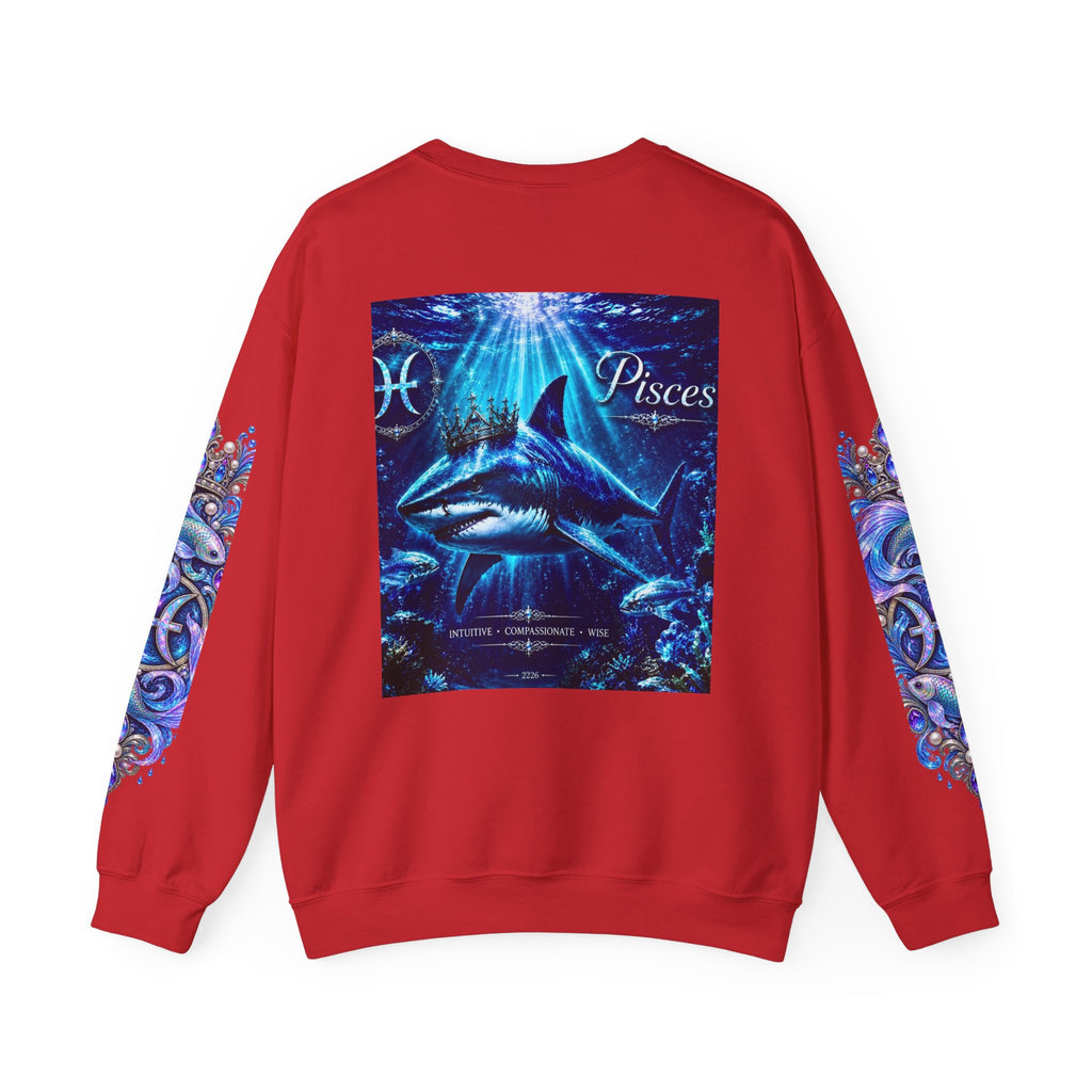 Pisces Shark Zodiac Crewneck Sweatshirt — Mystical Ocean Astrology Pullover