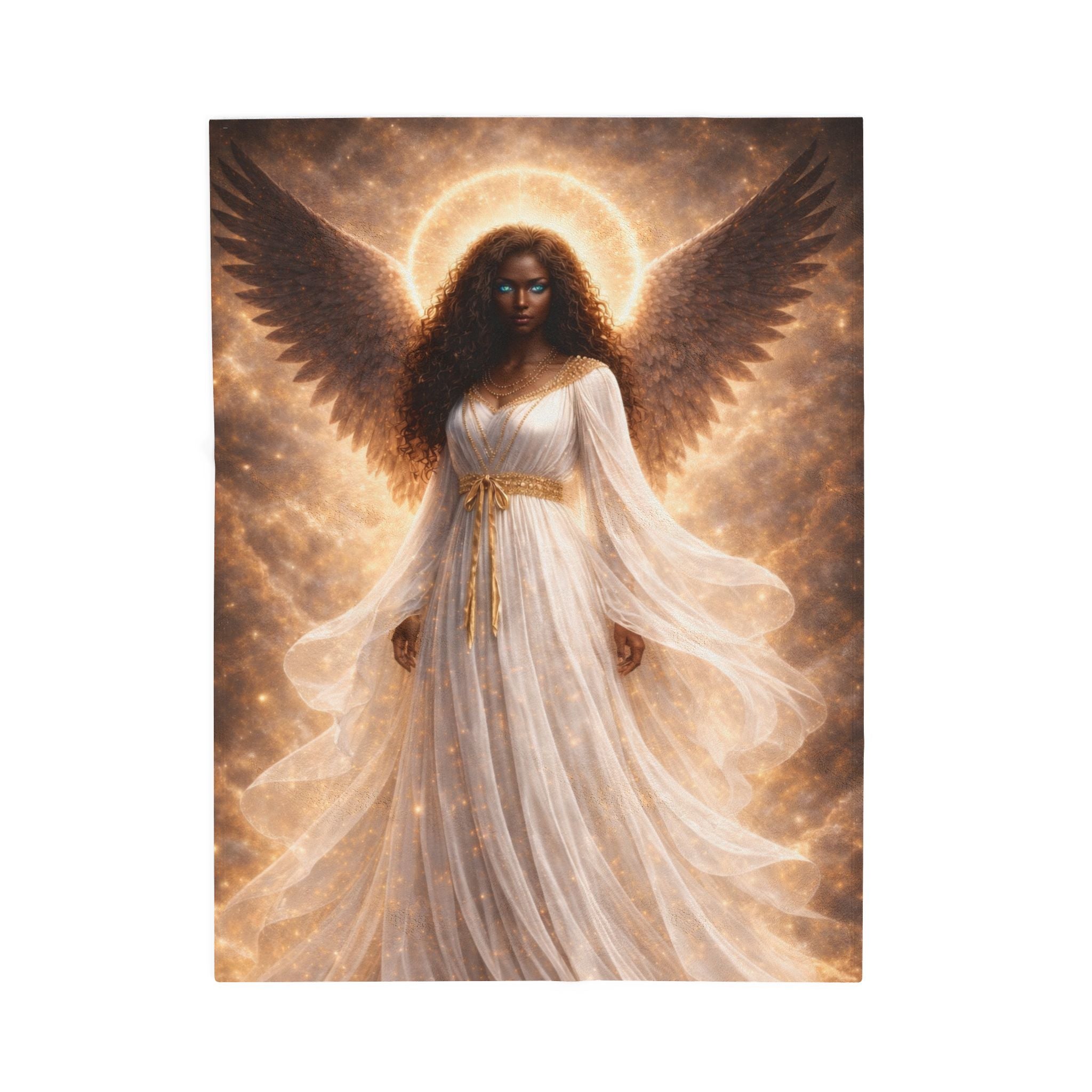 Angel of Light Velveteen Plush Blanket — Ethereal Golden Halo Throw for Spiritual Comfort, Gift
