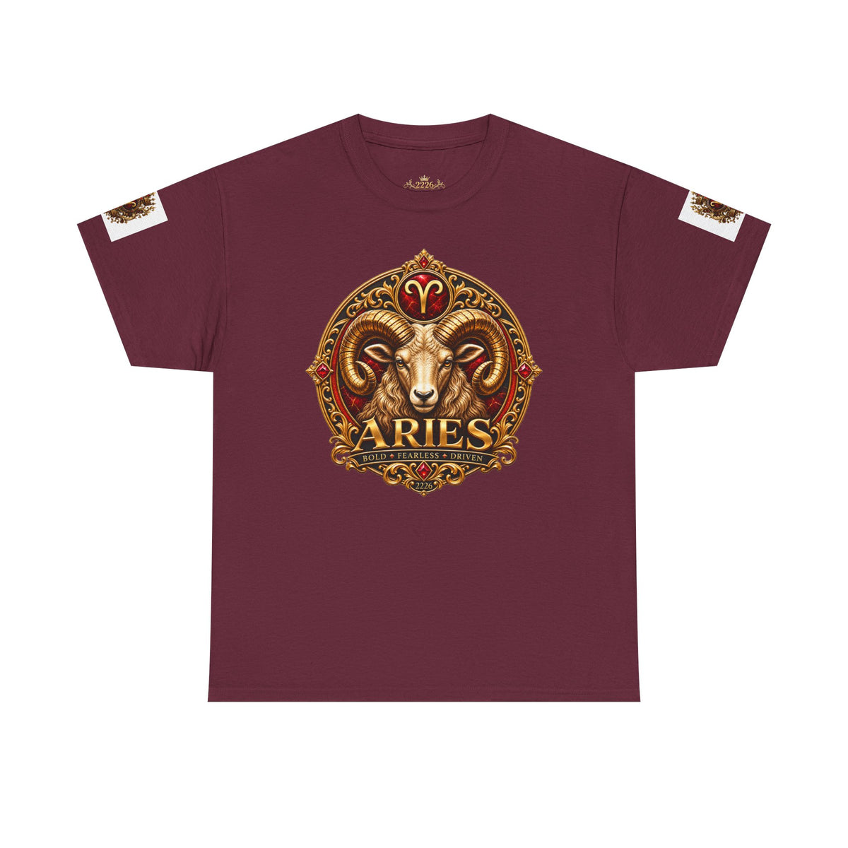 Aries Zodiac T‑Shirt — Mythic Ram Astrology Tee with 'ARIES' Emblem