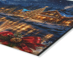 Christmas Lakeside Glass Cutting Board – Winter Village Moonlit Holiday Kitchen Decor
