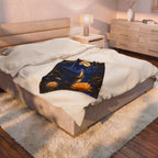 Moonlit Lake Velveteen Plush Blanket — Romantic Nightscape Cozy Throw