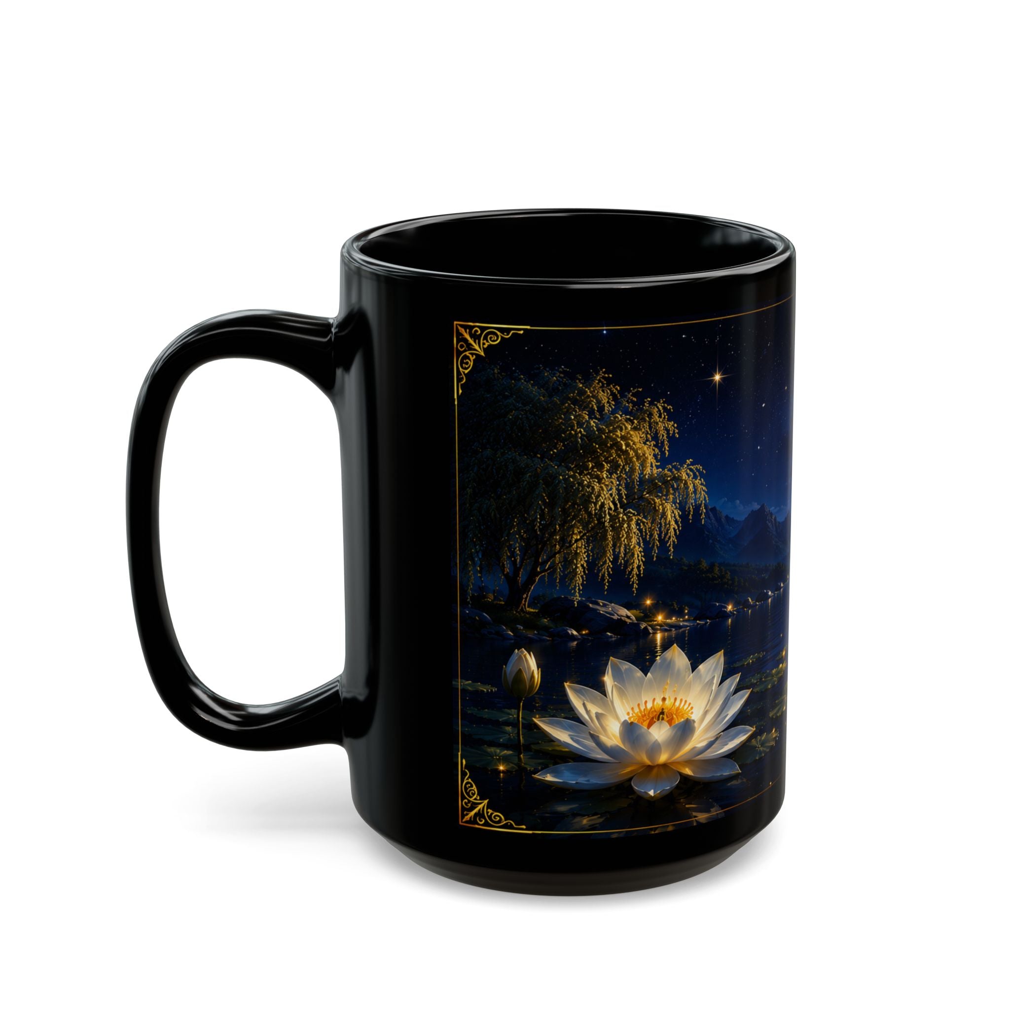 Moonlit Lotus Mug — Serene Nightscape Coffee Cup