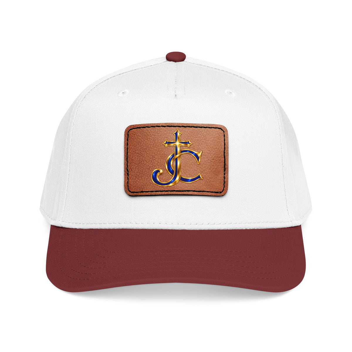 Leather Patch Baseball Cap with a Cross JC Monogram — Classic Casual Hat
