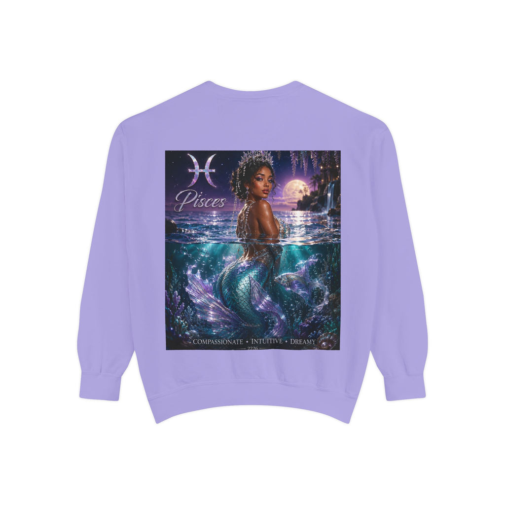 Pisces Mermaid Zodiac Sweatshirt — Pisces Symbol & 'Pisces' Artwork