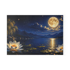 Moonlit Lotus Glass Cutting Board — Celestial Lake Kitchen Art & Serving Platter