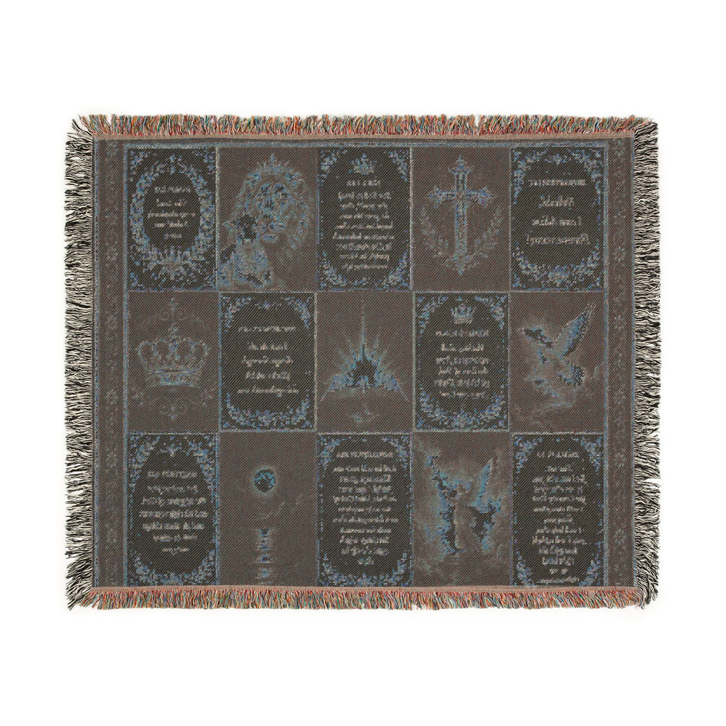 Religious Prayer Patchwork Woven Blanket – Inspirational Scripture & Faith Symbols Throw