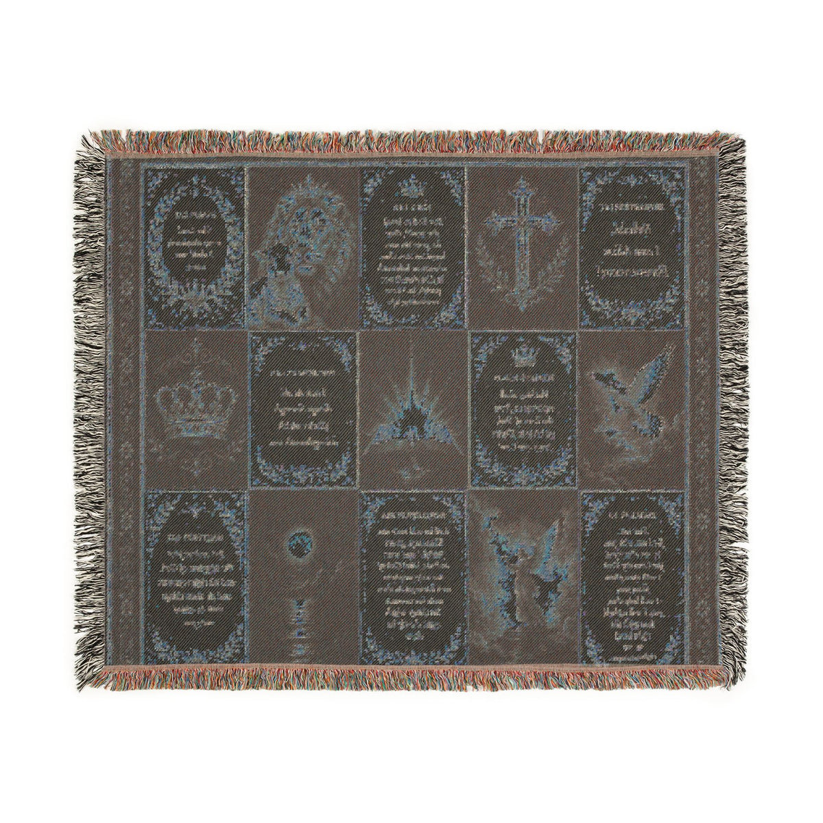 Religious Prayer Patchwork Woven Blanket – Inspirational Scripture & Faith Symbols Throw