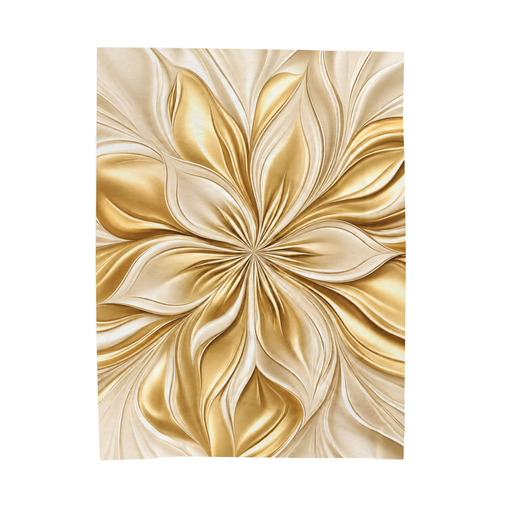 Gold Floral Velveteen Plush Blanket — Luxurious Metallic Flower Throw