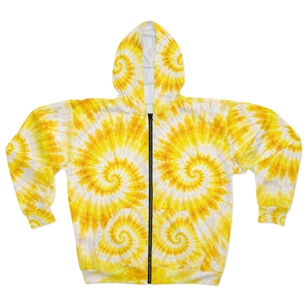 Yellow Spiral Tie-Dye Zip Hoodie