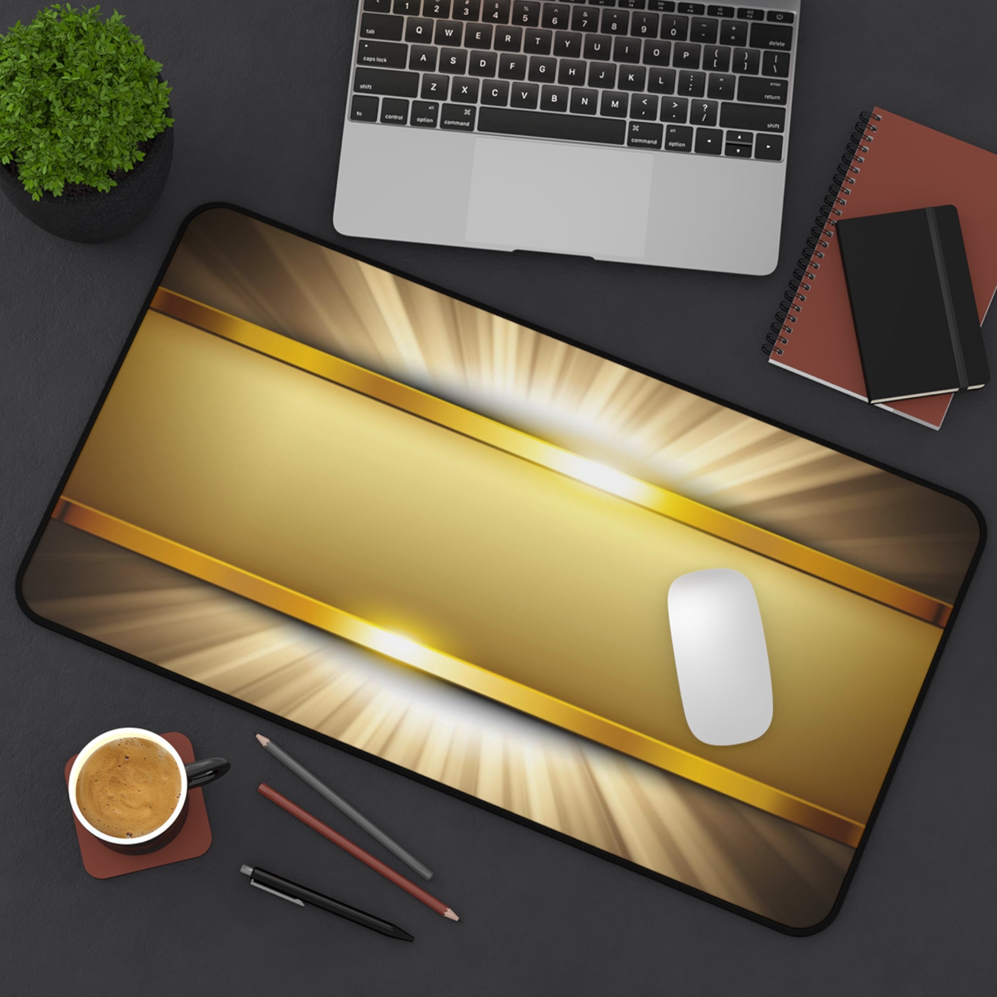 Golden Sunrise Desk Mat — Luxury Metallic Accent Mouse Pad