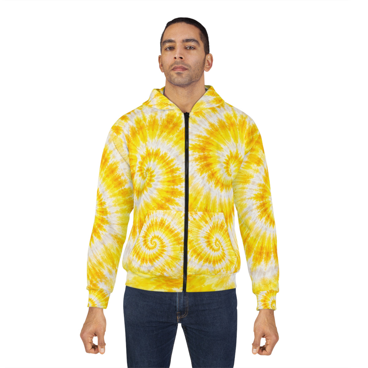 Yellow Spiral Tie-Dye Zip Hoodie