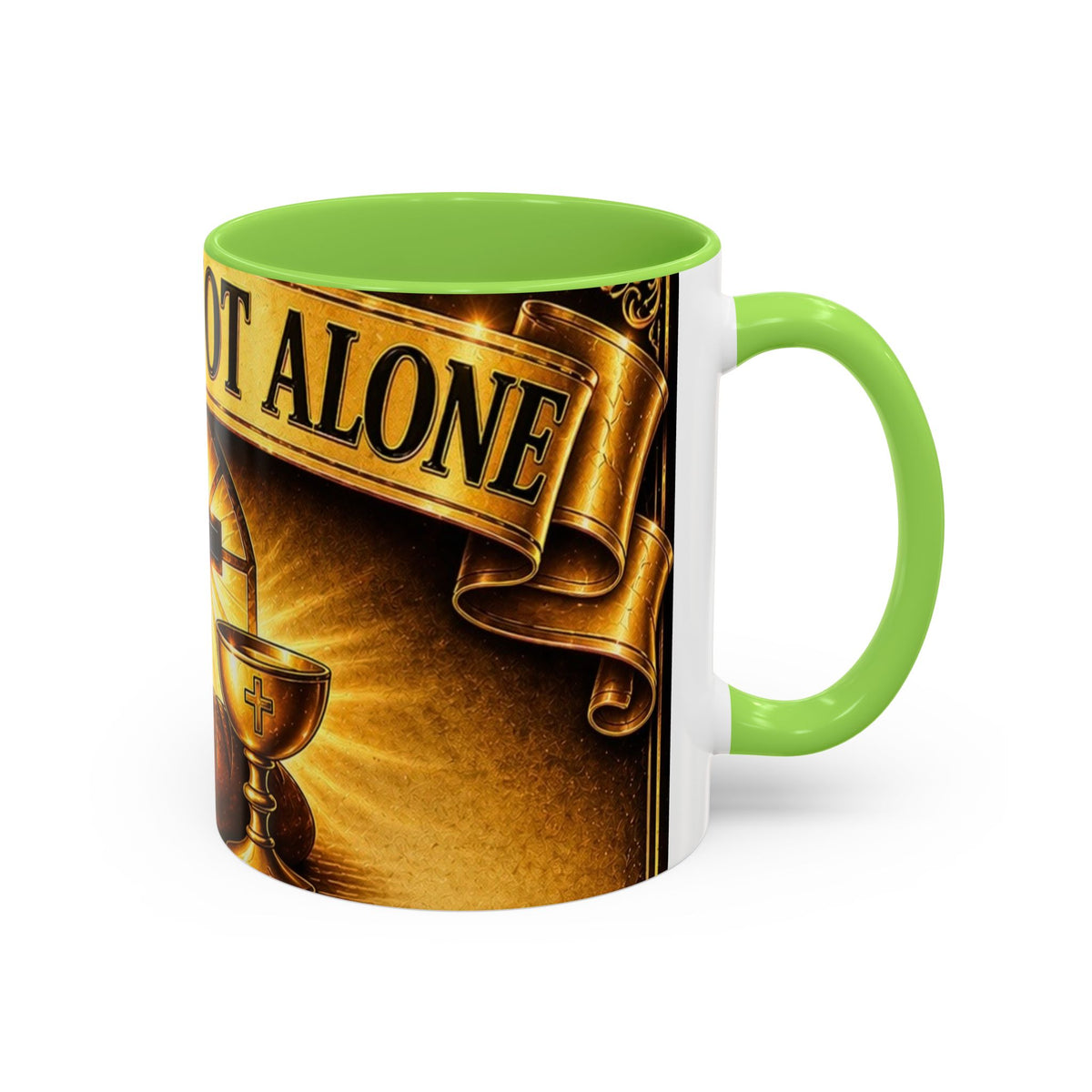 You Are Not Alone Christian Mug — Communion Cross & Bread Chalice Coffee Cup