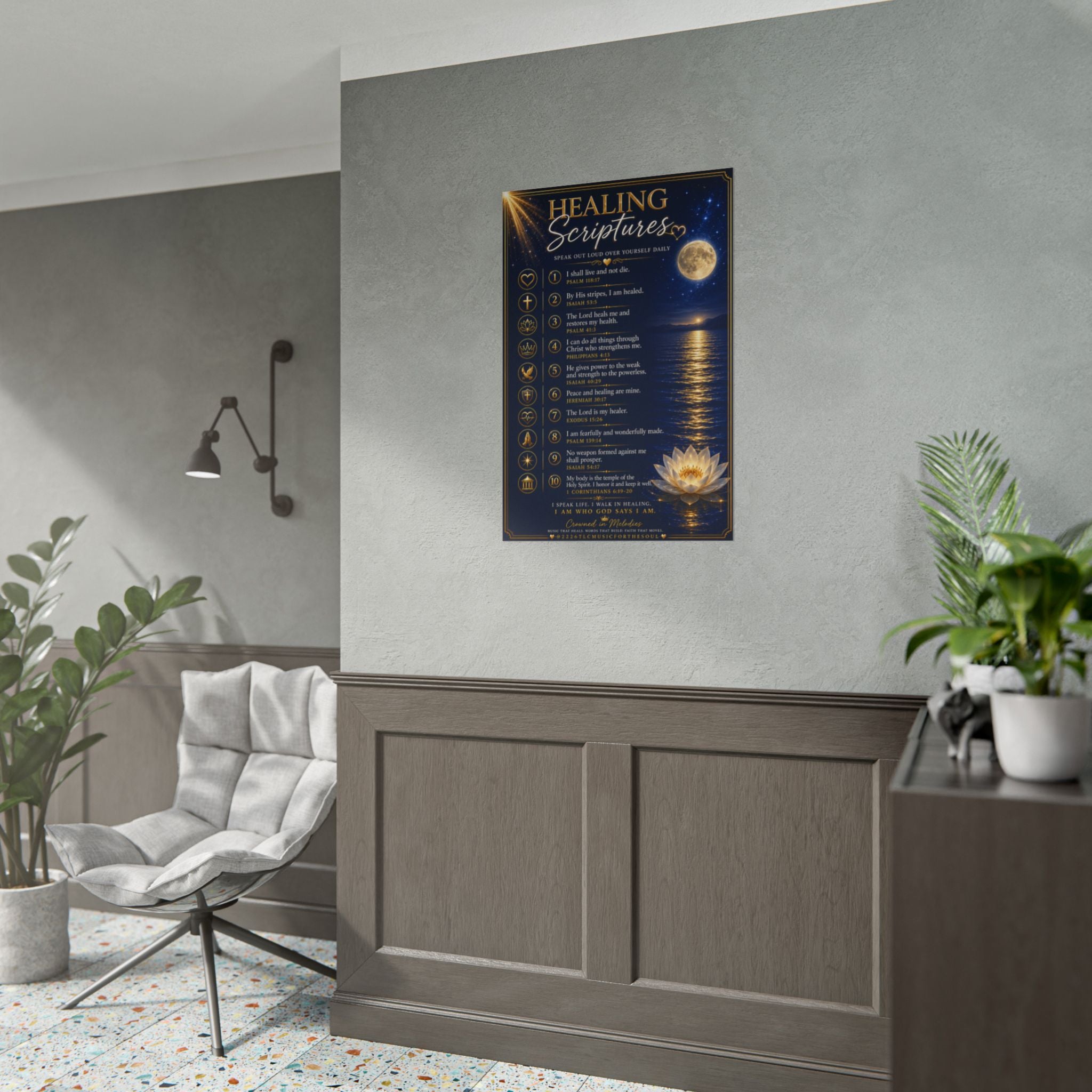 Healing Scriptures Poster – Rolled Christian Wall Art with Inspirational Bible Verses