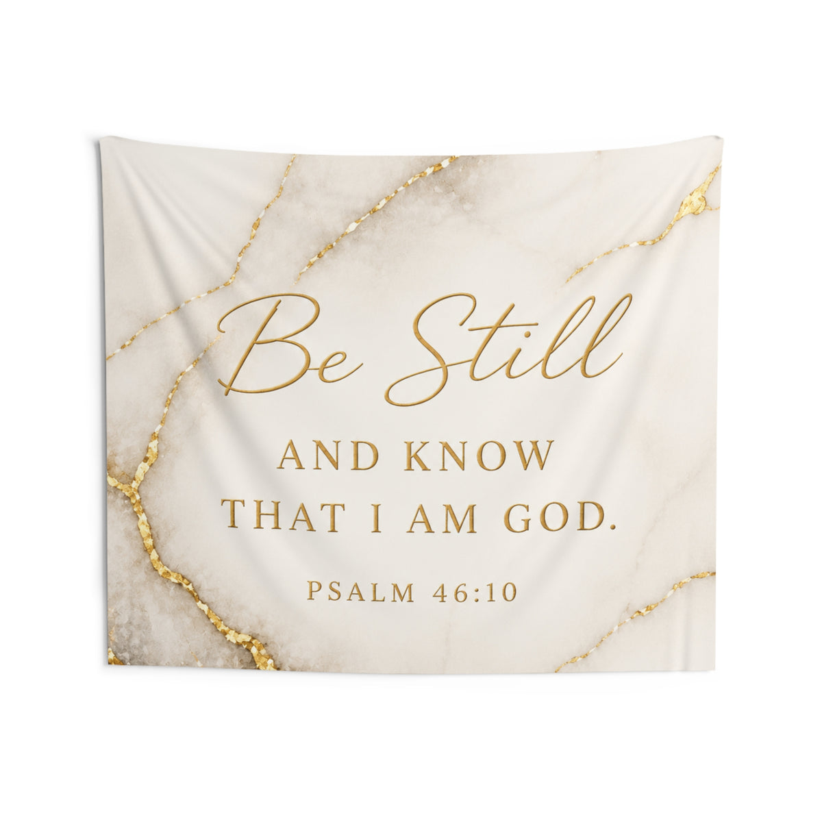 Be Still Psalm 46:10 Wall Tapestry — Marble Gold Christian Decor