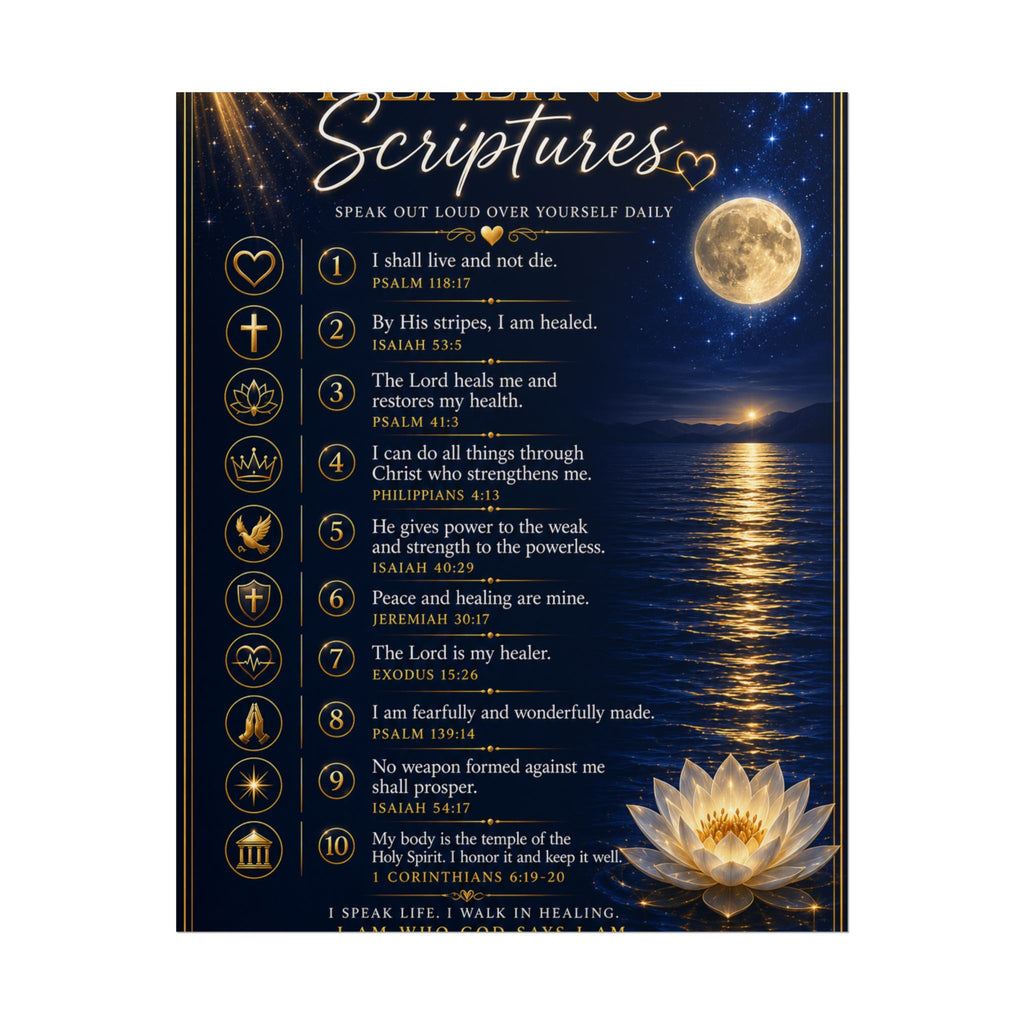 Healing Scriptures Poster – Rolled Christian Wall Art with Inspirational Bible Verses