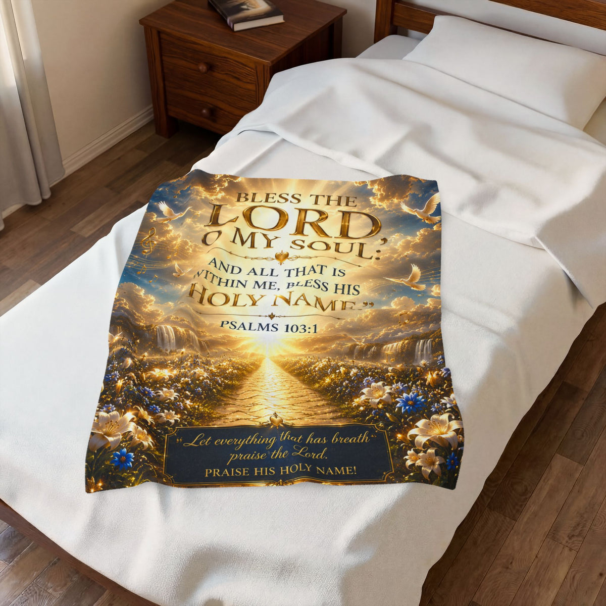Velveteen Plush Blanket - "Bless the Lord, O My Soul" Psalm 103:1 Inspirational Christian Throw