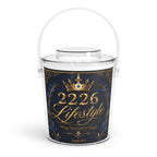 Ice Bucket - "2226 Lifestyle" Decorative Acrylic Ice Bucket with Tongs, Crown & Isaiah 26:3 Inspirational Bar Cooler