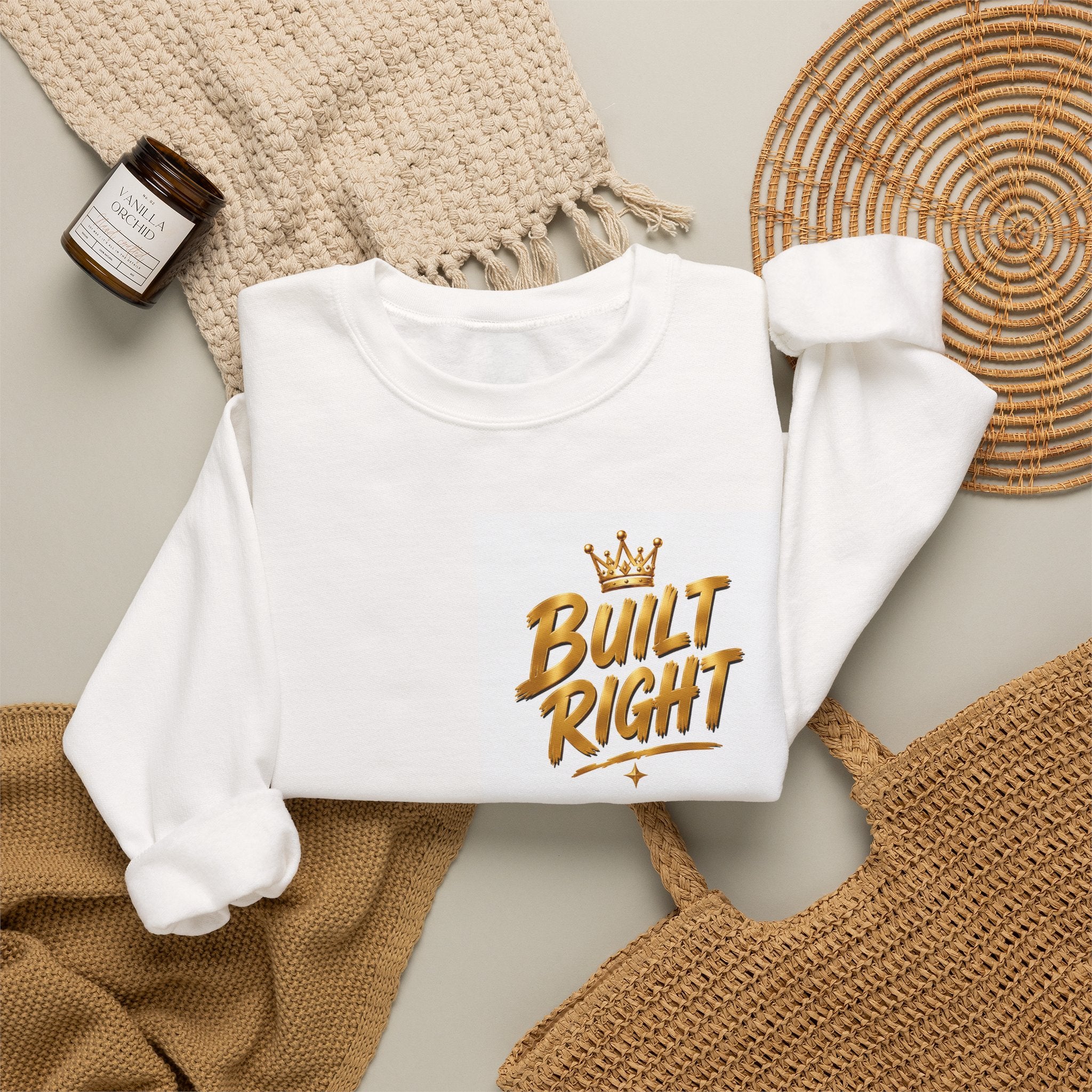 Built Right Crewneck Sweatshirt — "Built Right: Beautiful, Brave, Brilliant" Gold Graphic