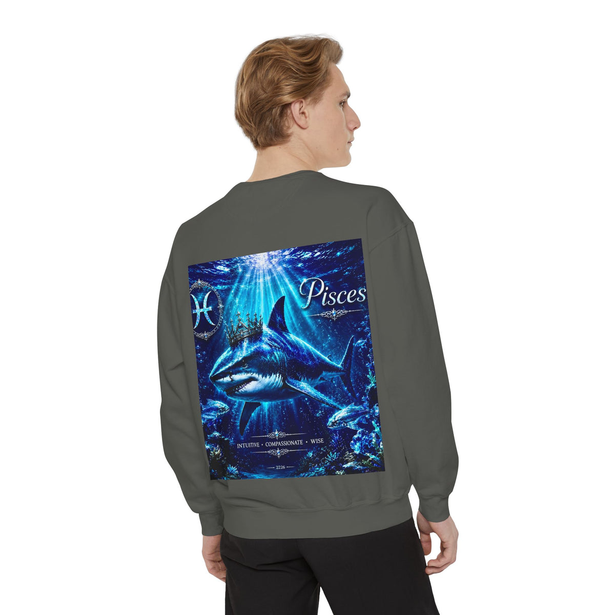 Pisces Zodiac Sweatshirt — Cosmic Blue Pisces Shark Astrological Crewneck