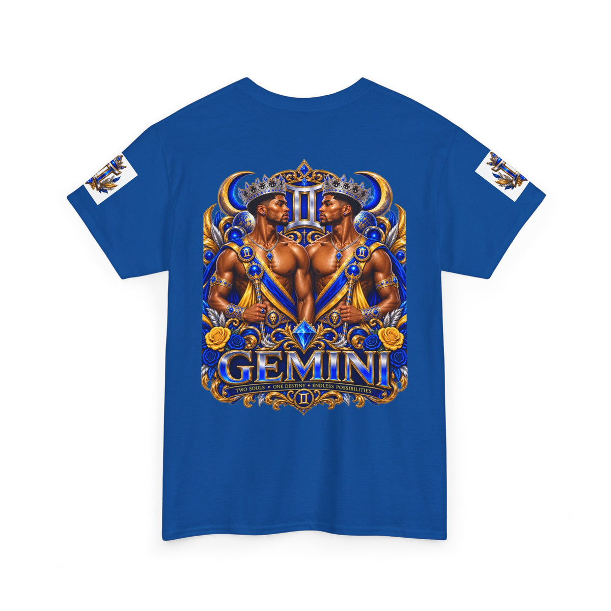 Gemini Zodiac Tee — Bold Royal Twin Astrology T‑Shirt