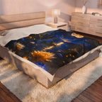 Moonlit Lake Velveteen Plush Blanket — Romantic Nightscape Cozy Throw