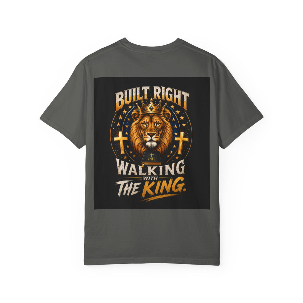 Walking with the King T-Shirt — 'Built Right' Lion Christian Faith Tee