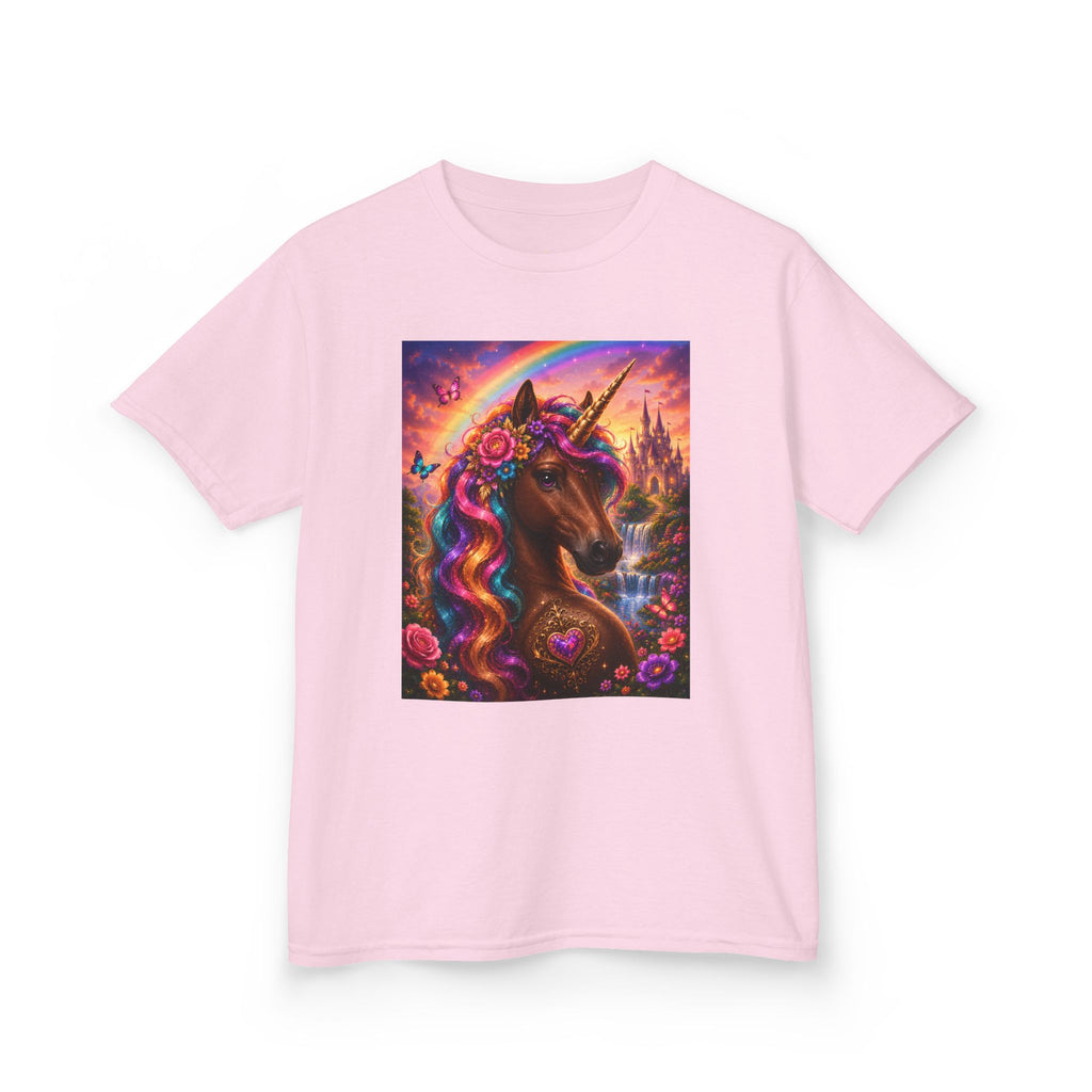 Kids Brown Unicorn Tee — Rainbow Fantasy Magical Horse Shirt