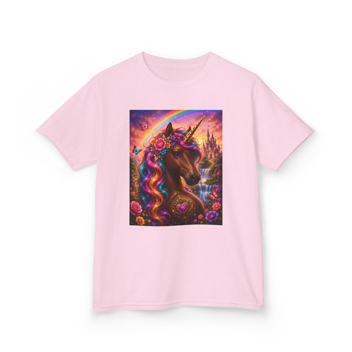 Kids Brown Unicorn Tee — Rainbow Fantasy Magical Horse Shirt