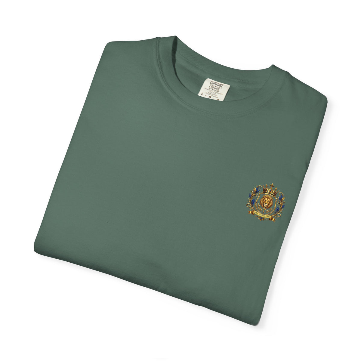 Lion Crest T-Shirt — Regal Crowned Lion with "Faith • Purpose • Peace" Back Graphic