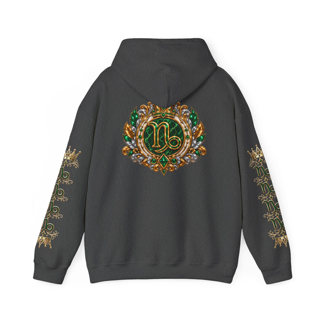 Capricorn Zodiac Crest Hoodie — Ornate Zodiac Virgo Emblem Hooded Sweatshirt