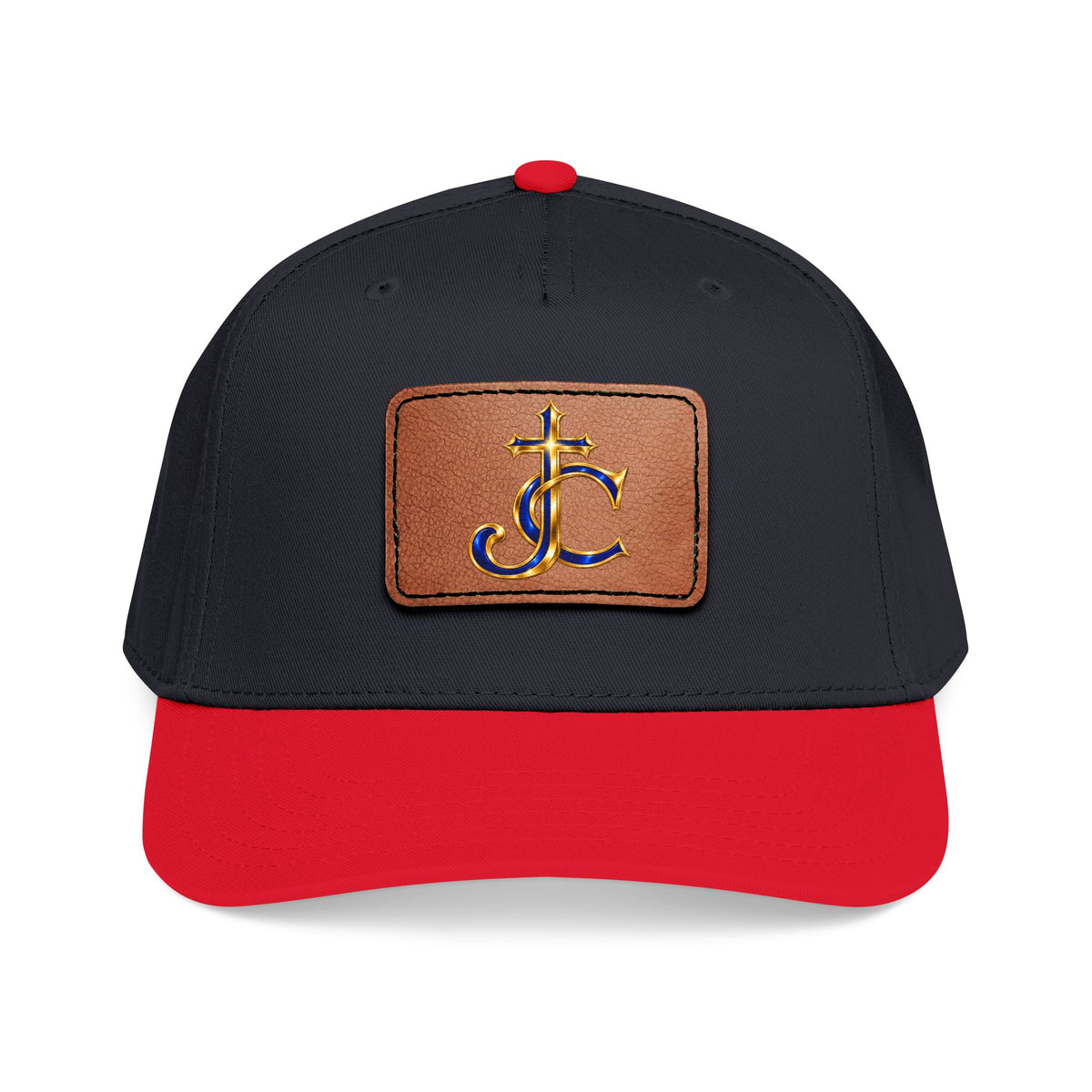 Leather Patch Baseball Cap with a Cross JC Monogram — Classic Casual Hat