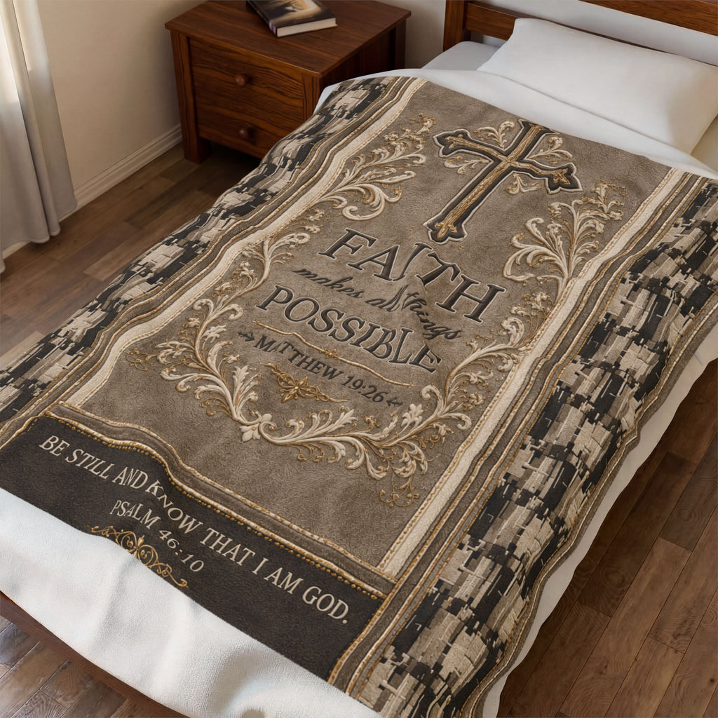 Faith Inspirational Velveteen Plush Blanket – "Faith makes all things possible" (Matthew 19:26)