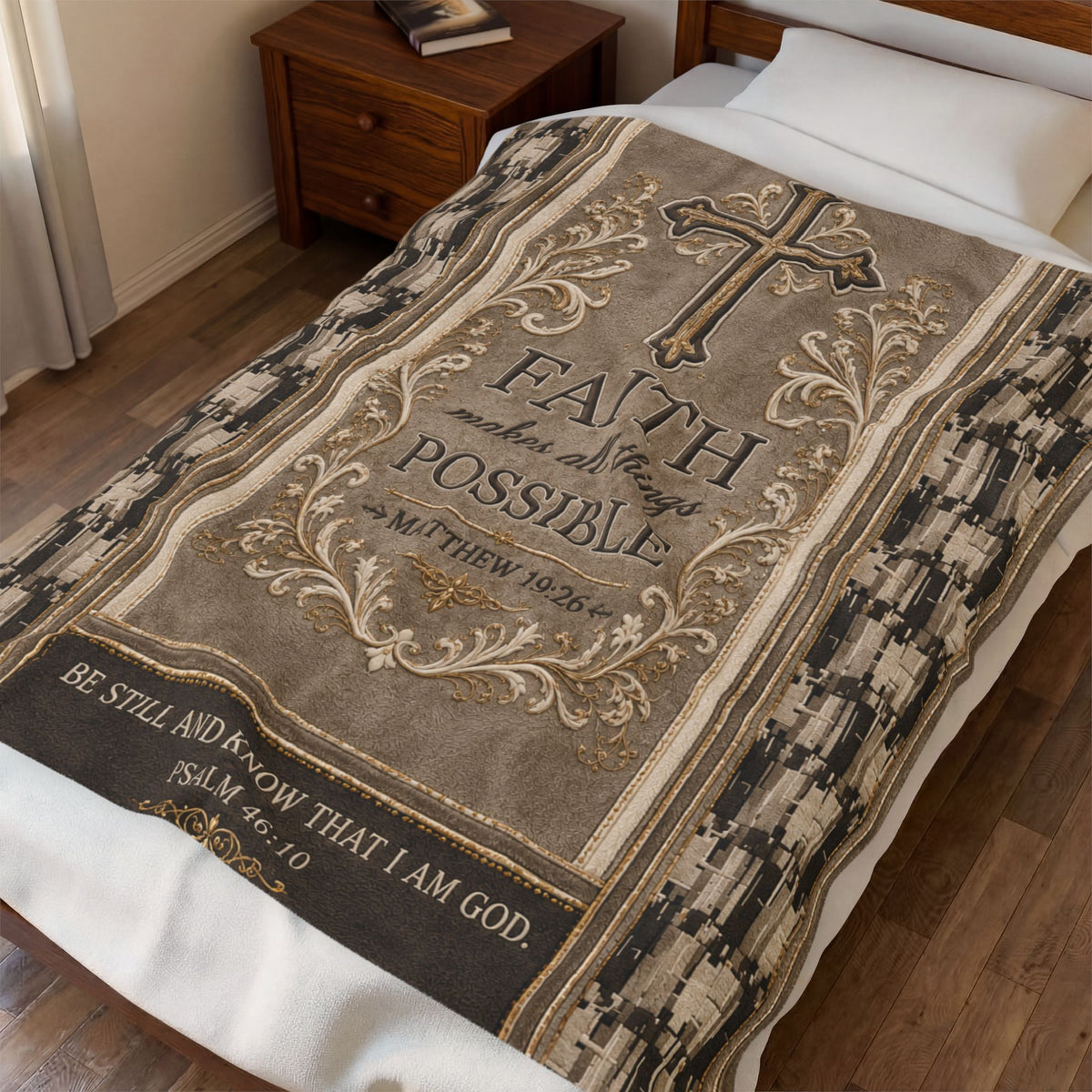 Faith Inspirational Velveteen Plush Blanket – "Faith makes all things possible" (Matthew 19:26)