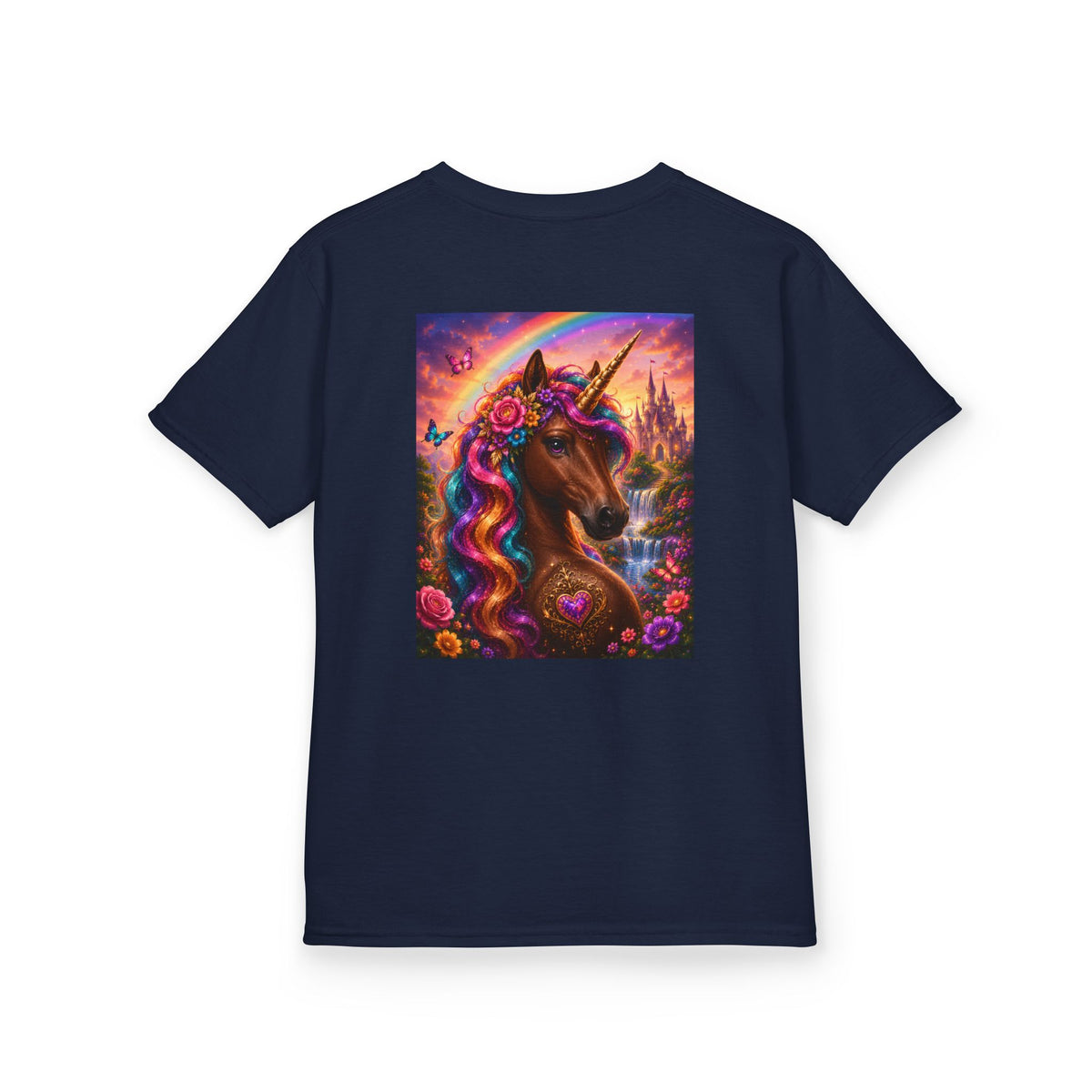 Kids Brown Unicorn Tee — Rainbow Fantasy Magical Horse Shirt