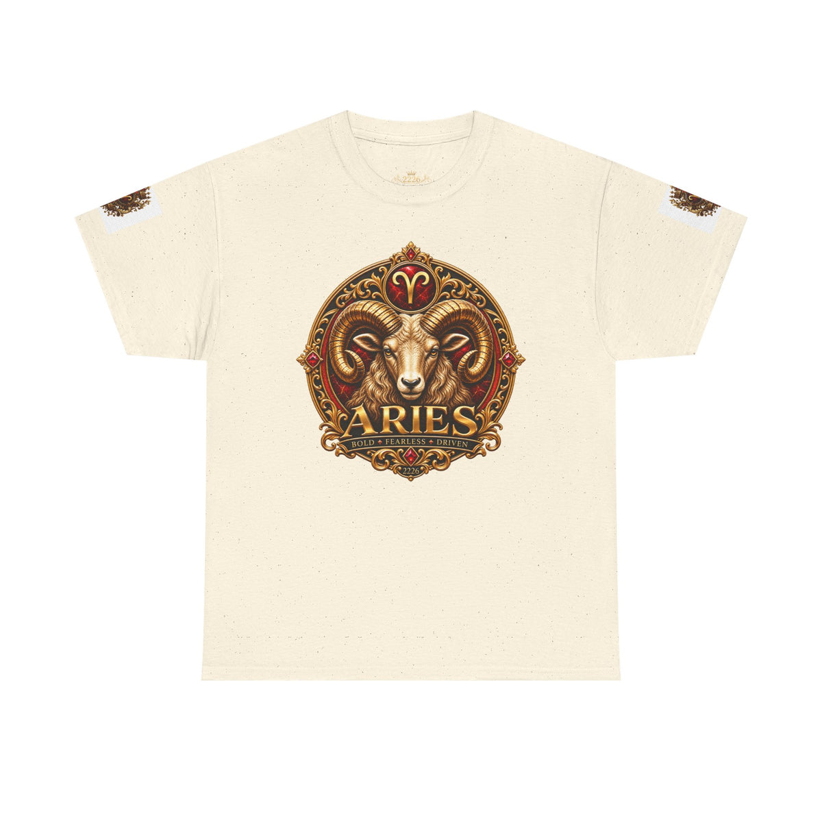 Aries Zodiac T‑Shirt — Mythic Ram Astrology Tee with 'ARIES' Emblem