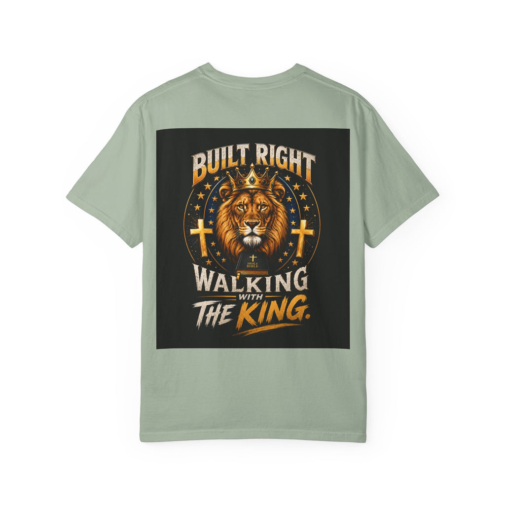 Walking with the King T-Shirt — 'Built Right' Lion Christian Faith Tee