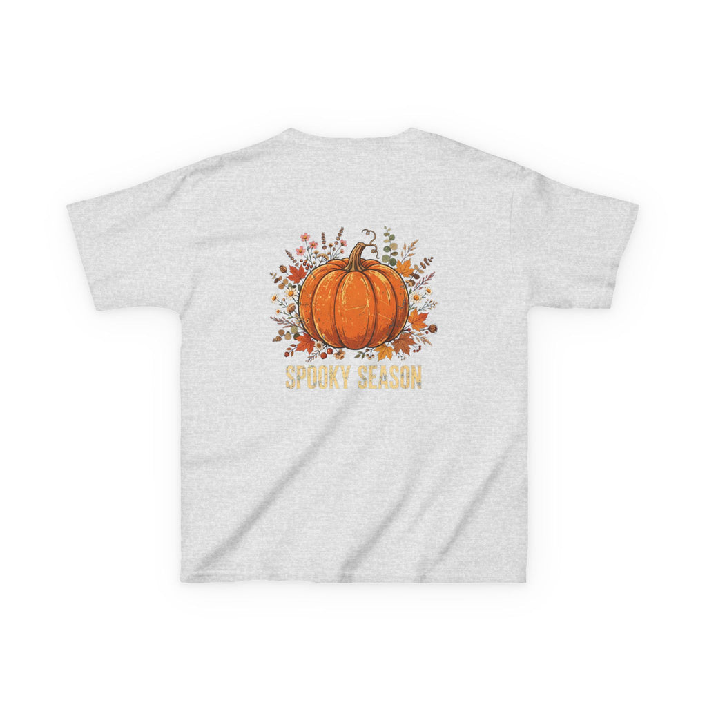 Kids Halloween Tee — Cute Ghost Holding Pumpkin "Spooky Season"