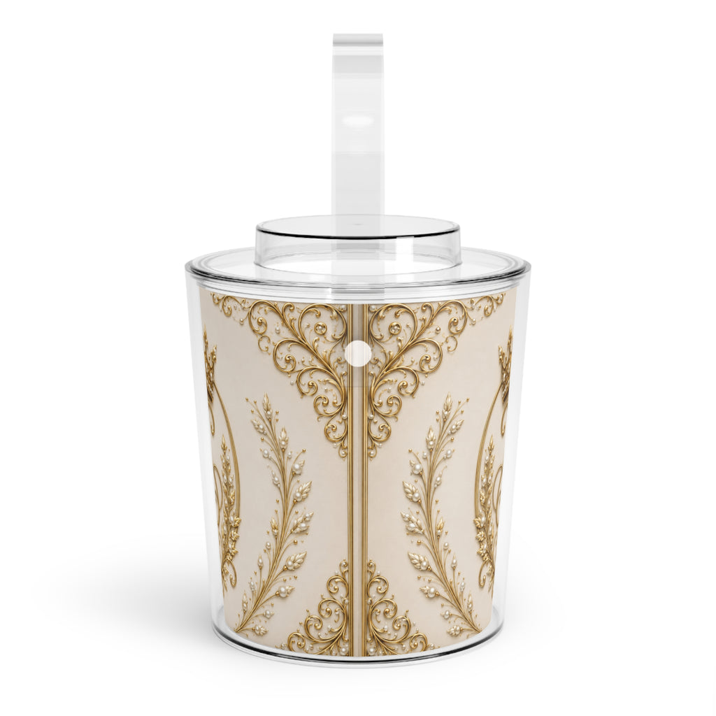 Regal Gold Crown Ice Bucket with Tongs — Vintage Ornate Bar Accessory