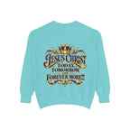 Religious Sweatshirt — “Jesus Christ Today, Tomorrow and Forever More” Crown Graphic