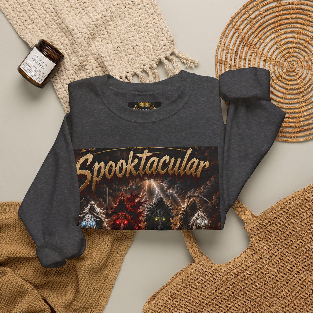 Religious Halloween Crewneck Sweatshirt — "Spooktacular" & "Still on the Throne" Graphic