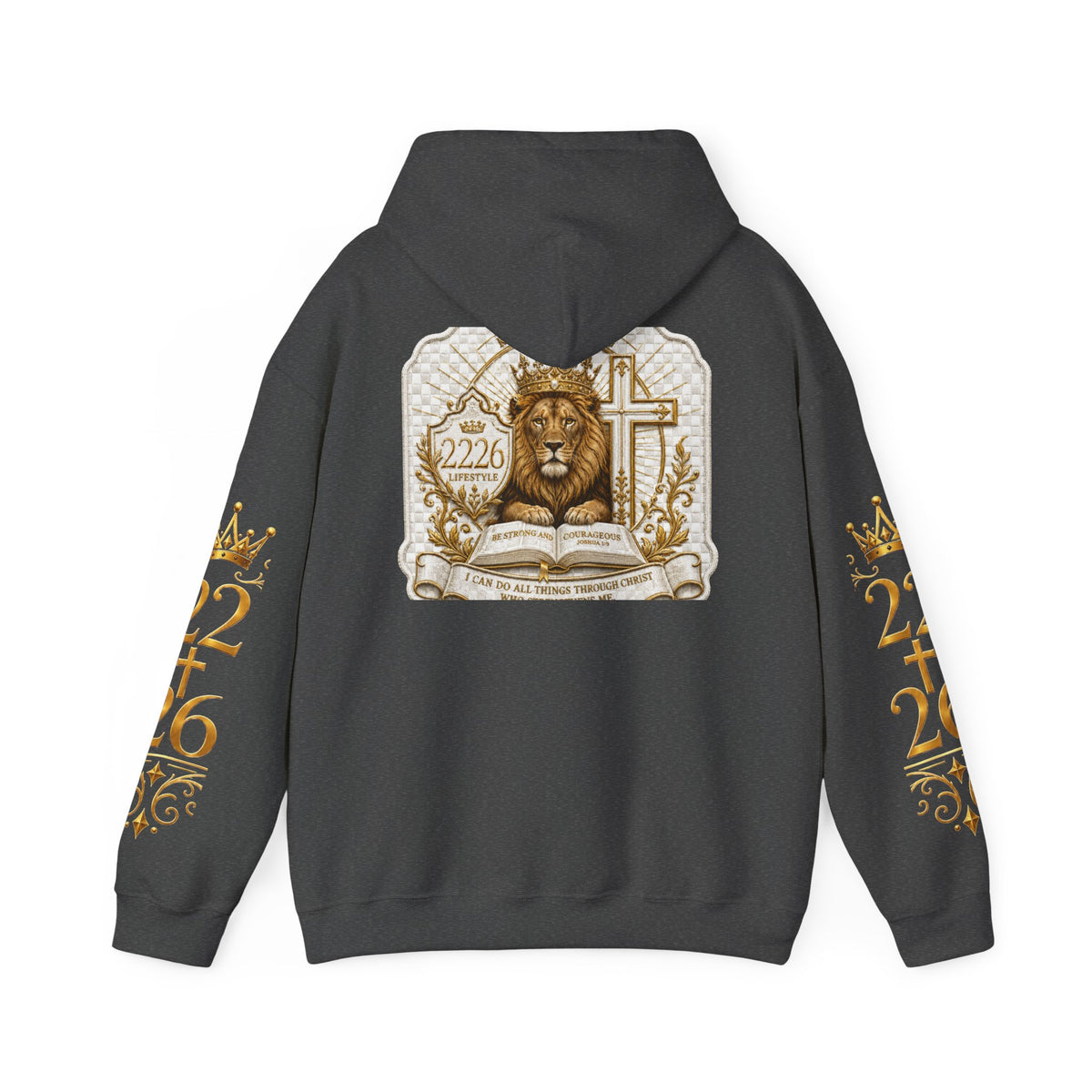 Lion Crest Hoodie – "22:26" Bible Verse Religious Pullover