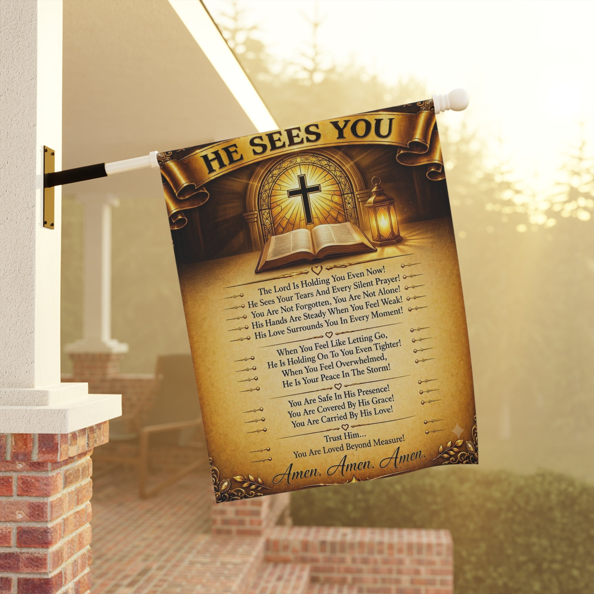 He Sees You Garden Flag - Christian Prayer Banner with Cross & Scripture