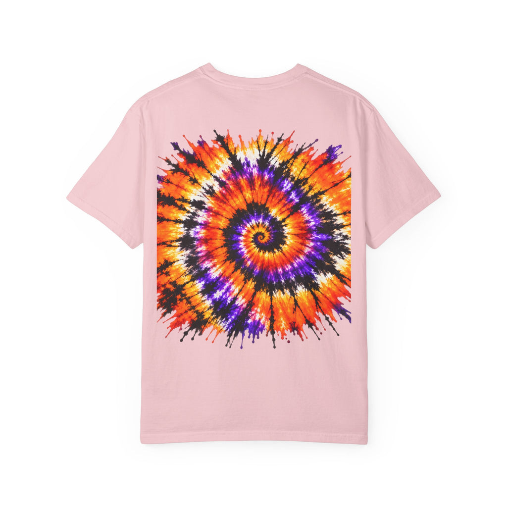 Tie-Dye Spiral T-Shirt — Orange Purple Psychedelic Graphic Tee