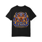 Gemini Zodiac T-Shirt — Bold Blue & Gold Twin Portrait Tee